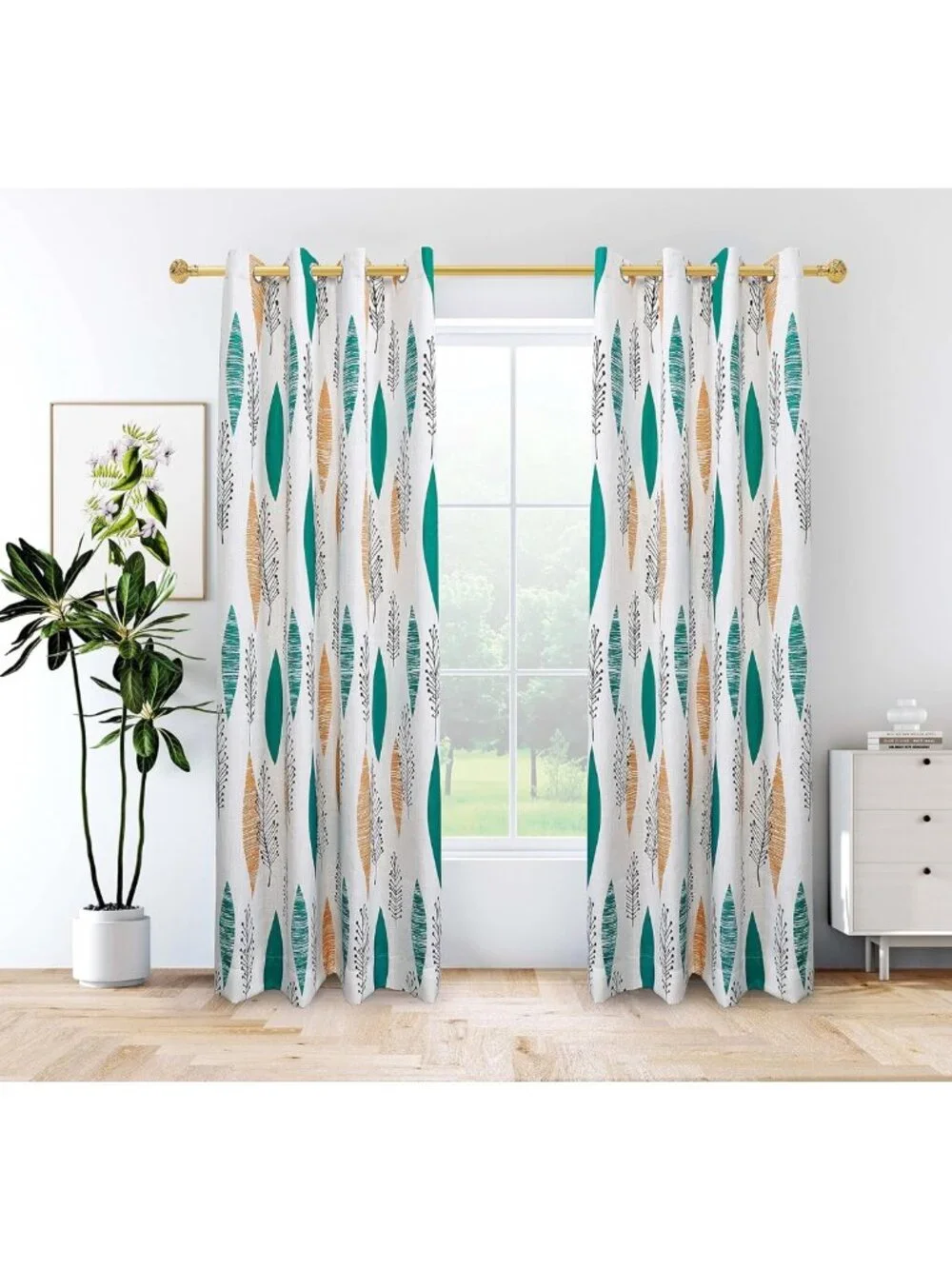 96” Blossom Leaf Blackout Curtains - Room Darkening Drapes with Grommet Top
